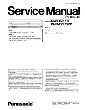 Panasonic dmr ez47 ez475 ez47vp ez475vp service manual cover