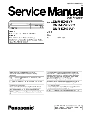 Panasonic dmr ez48v ez48vpc ez485vp service manual cover