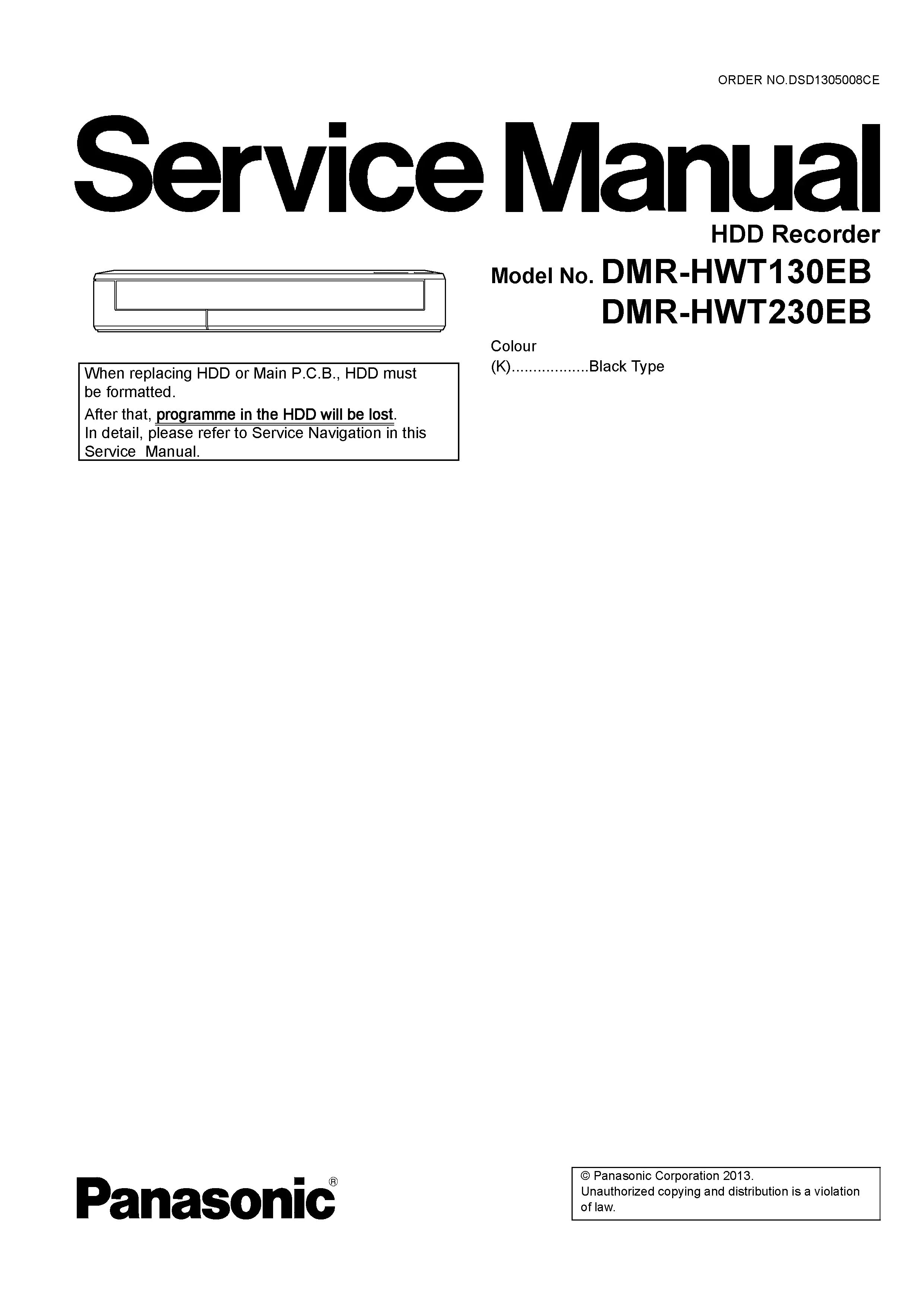 Panasonic dmr hwt130 hwt230 hwt130eb hwt230eb service manual cover