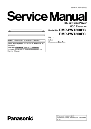 Panasonic dmr pwt500 pwt500eb pwt500ec service manual cover