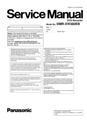 Panasonic dmr xw380 xw380eb service manual cover