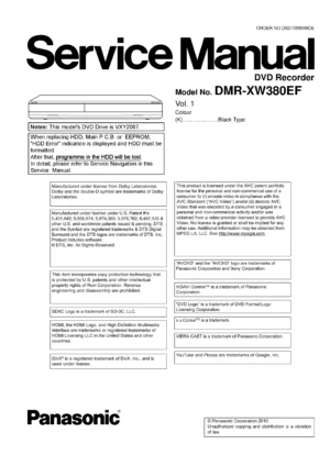 Panasonic dmr xw380 xw380ef service manual cover