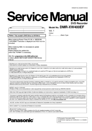 Panasonic dmr xw400 xw400ef service manual cover