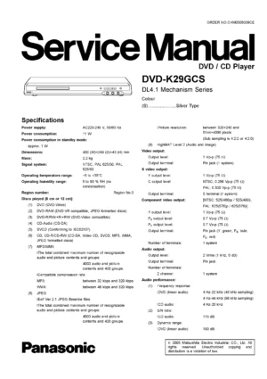 Panasonic dvd k29 k29gcs service manual cover