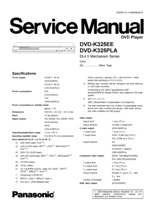 Panasonic dvd k325 service manual cover
