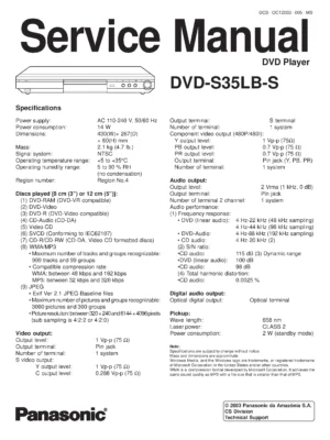 Panasonic dvd s35 service manual cover