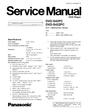 Panasonic dvd s42 s422 service manual cover