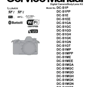 Panasonic lumix dc s1 s1m service manual cover with picture of the camera, model type and numbers, manual creation date and safety and warning notice.