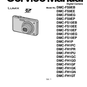Panasonic lumix dmc fh1 service manual cover with picture of the camera, model type and numbers, manual creation date and safety and warning notice.