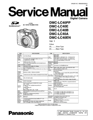 Panasonic lumix dmc lc40 service manual cover with picture of the camera, model type and numbers, manual creation date and safety and warning notice.