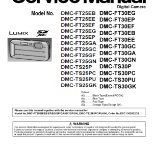 Panasonic lumix dmc ts25 ft25 ft30 ts30 service manual cover with picture of the camera, model type and numbers, applicable colors, manual creation year and document number