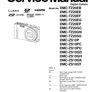 Panasonic lumix dmc zs10 tz20 service manual cover with picture of the camera, model type and numbers, manual creation date and safety and warning notice.
