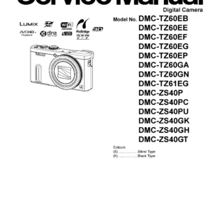 Panasonic lumix dmc zs40 tz60 tz61 service manual cover with picture of the camera, model type and numbers, manual creation date and safety and warning notice.