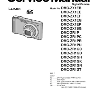 Panasonic lumix dmc zx1 zr1 service manual cover with picture of the camera, model type and numbers, manual creation date and safety and warning notice.
