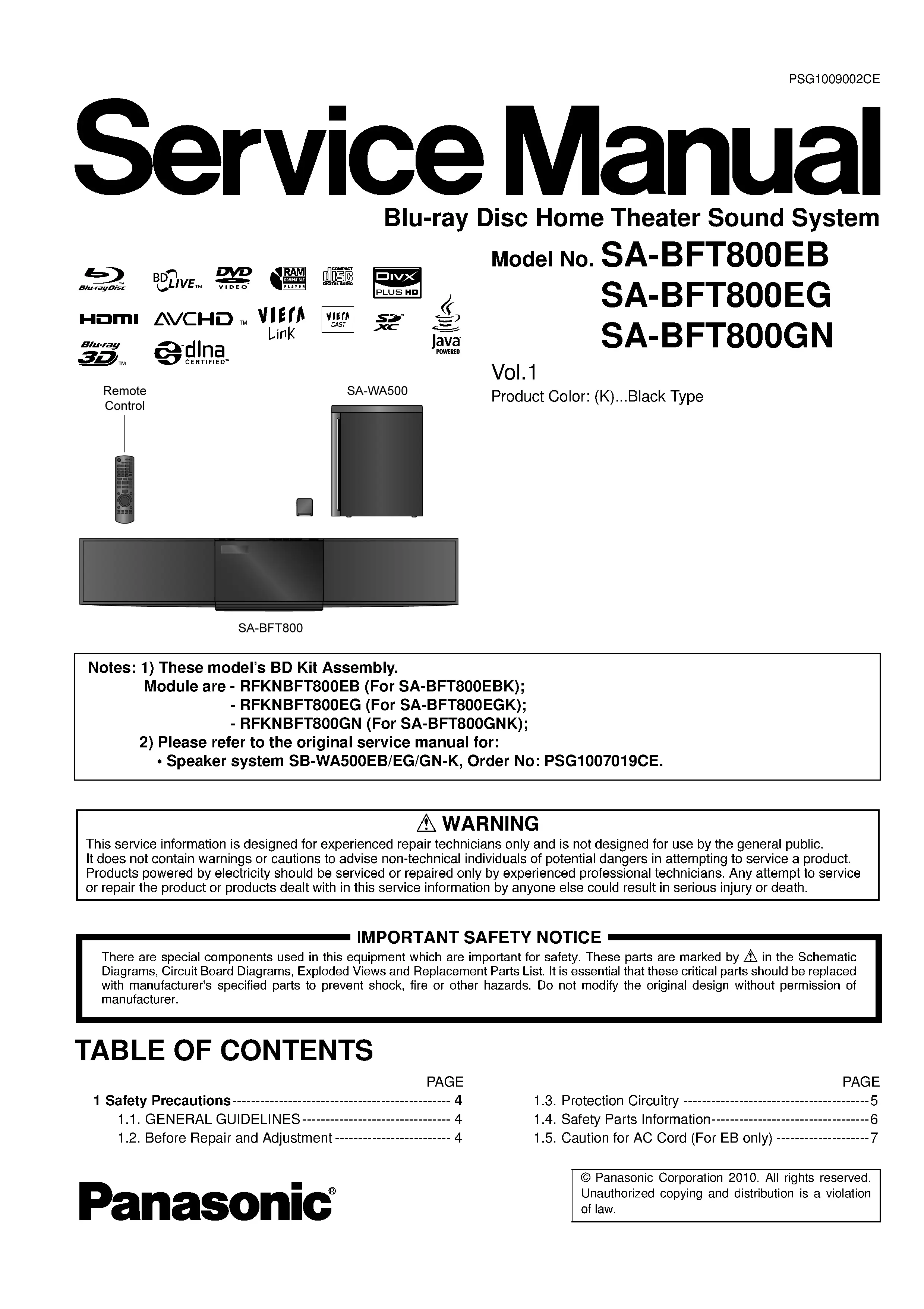 Panasonic sc bft800 service manual cover