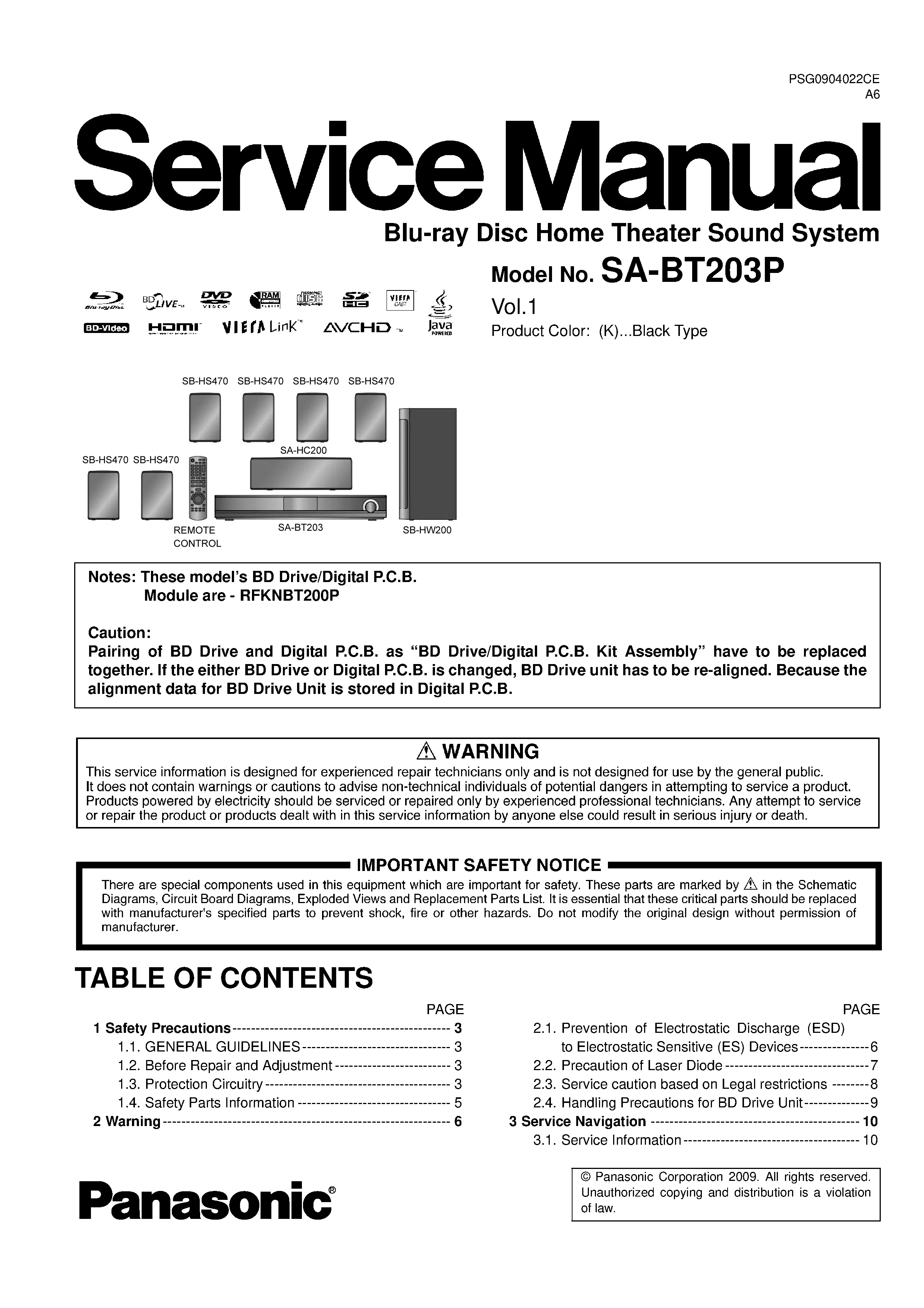 Panasonic sc bt203 bt203p service manual cover