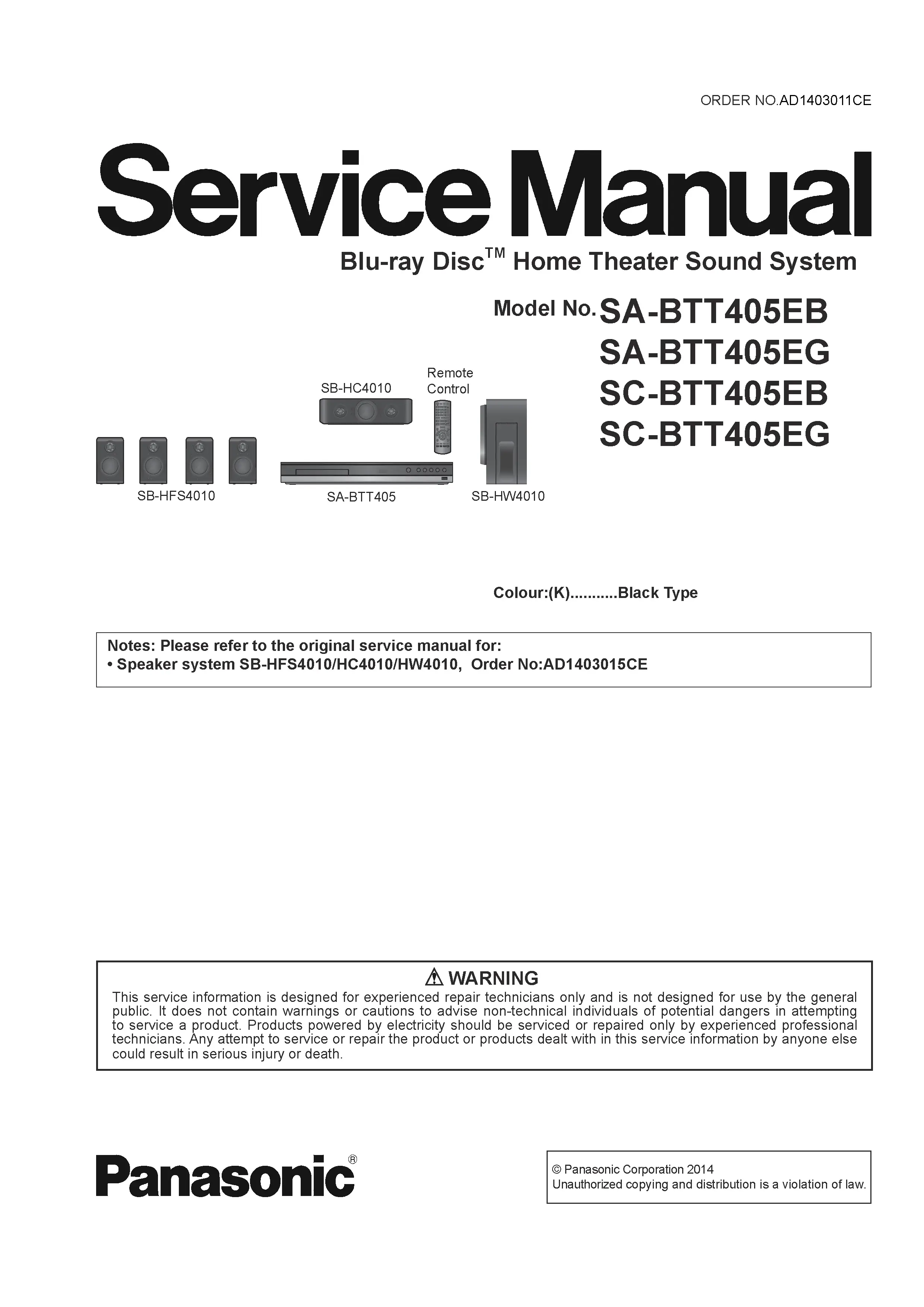 Panasonic sc btt405 btt405eb btt405eg service manual cover