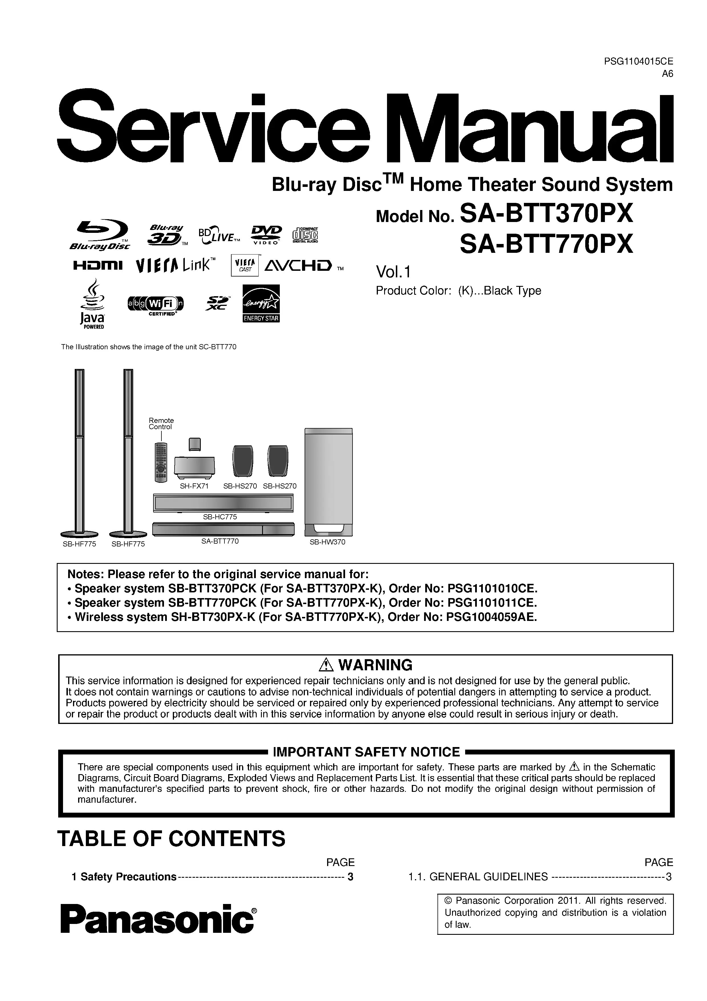 Panasonic sc btt770px service manual cover