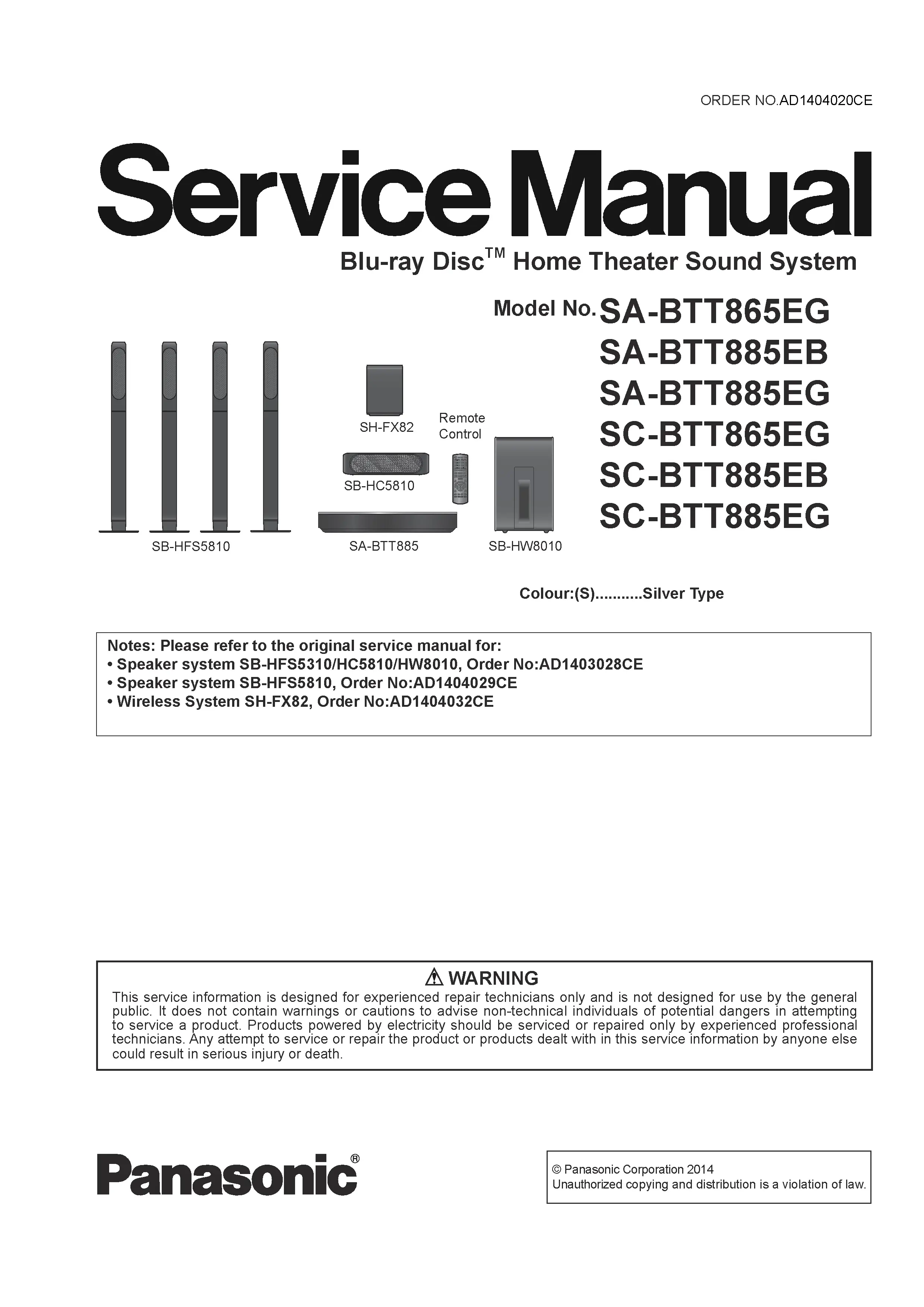 Panasonic sc btt885 btt865 service manual cover