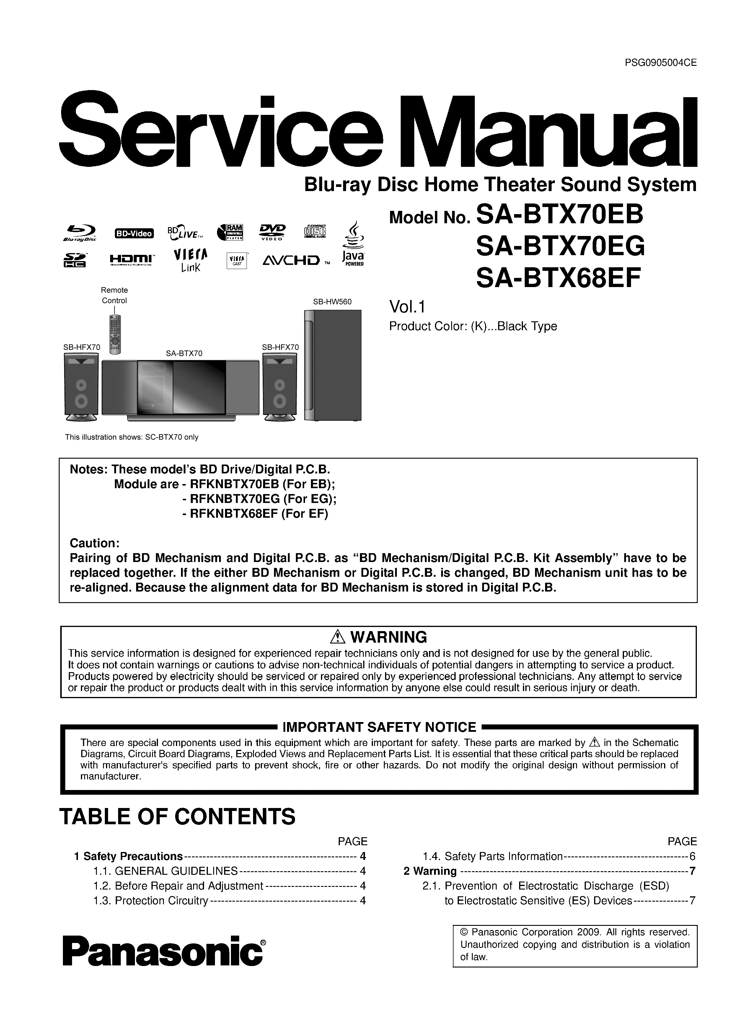 Panasonic sc btx70 btx68 service manual cover