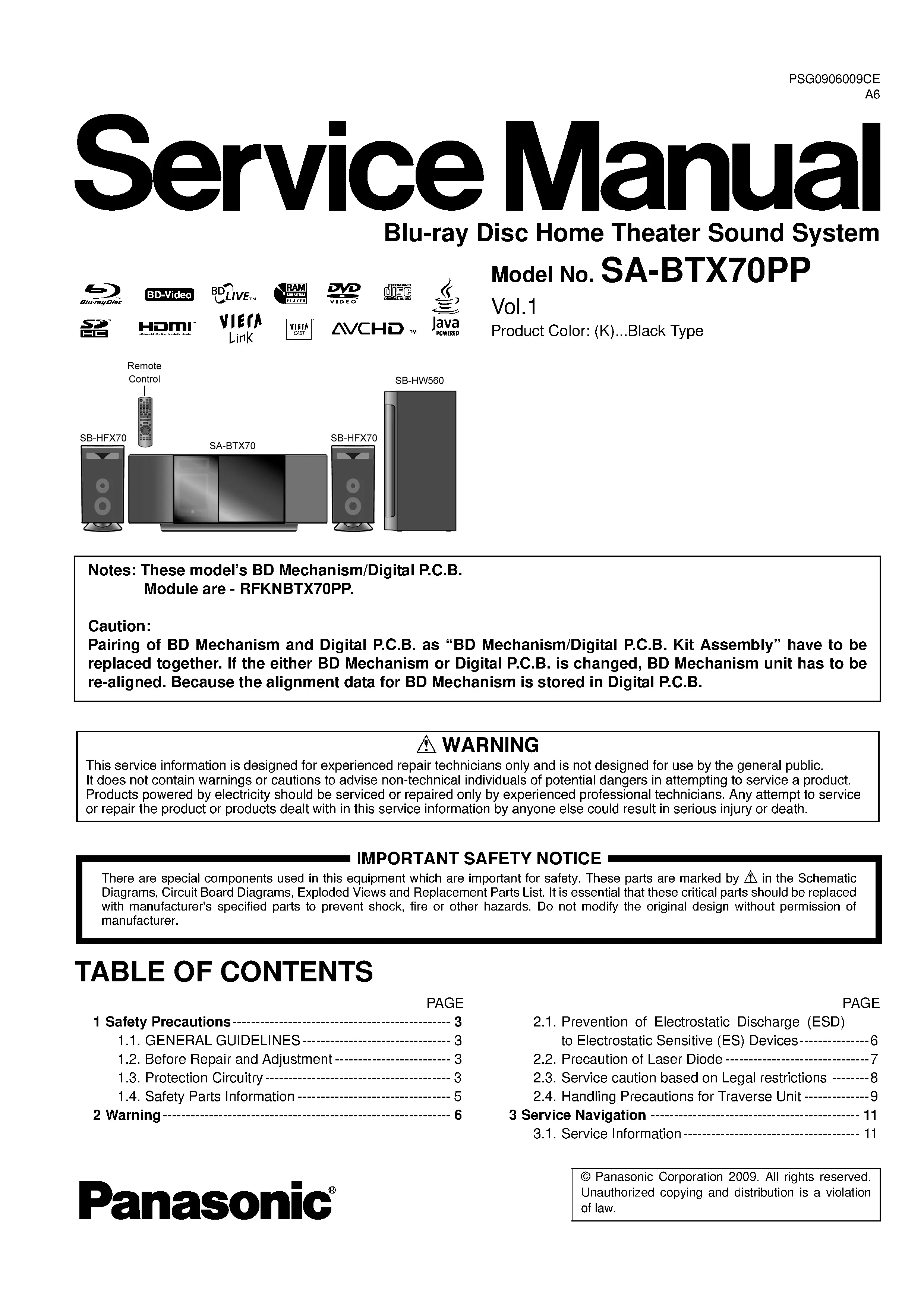 Panasonic sc btx70 btx70pp service manual cover