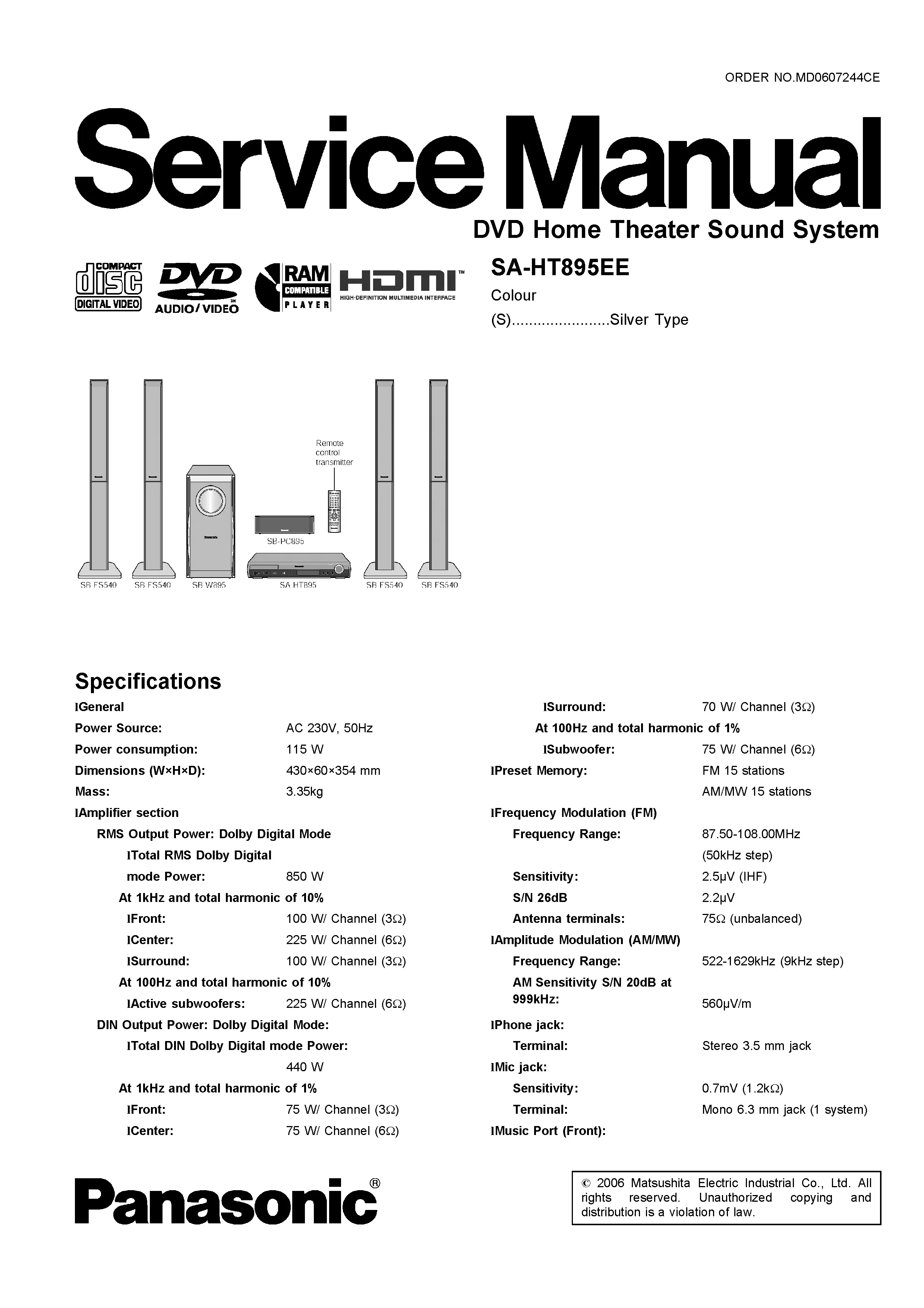 Panasonic sc ht895 service manual cover