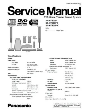 Panasonic sc ht930 p pc px series service manual cover