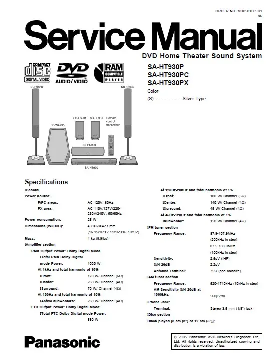 Panasonic sc ht930 p pc px series service manual cover