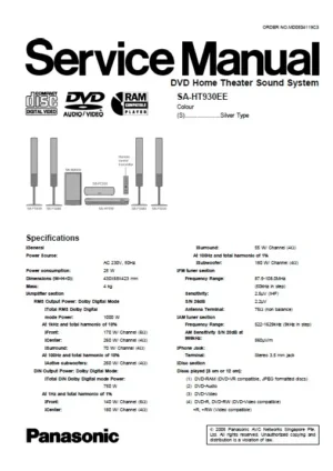 Panasonic sc ht930 sa ht930 ee service manual cover
