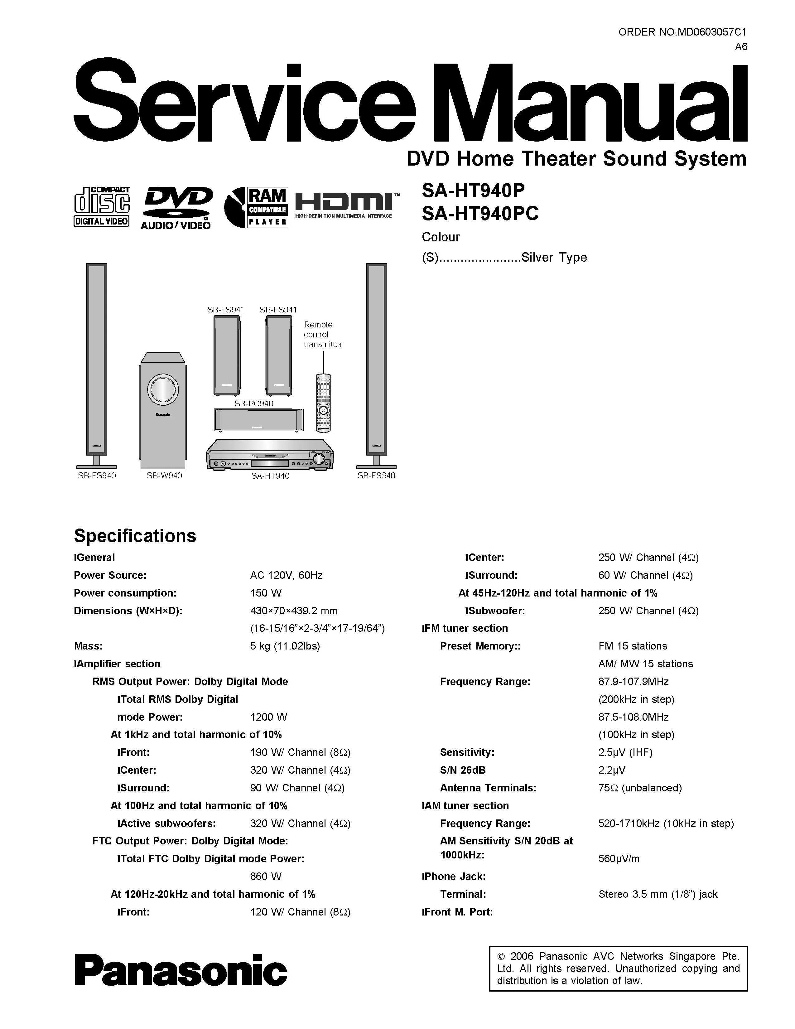 Panasonic sc ht940 service manual cover