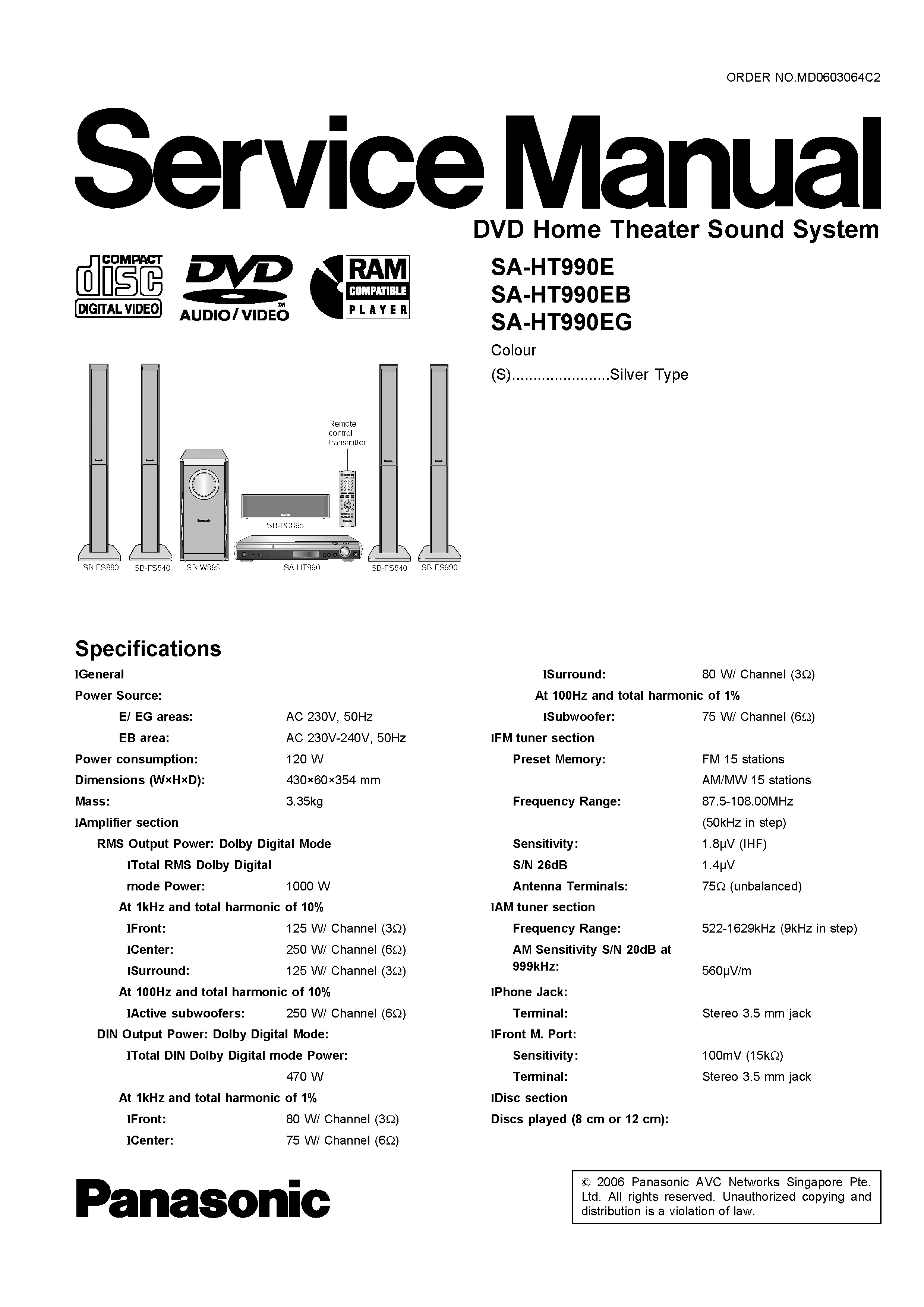 Panasonic sc ht990 service manual cover