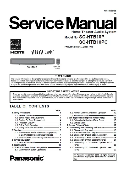 Panasonic sc htb10 p pc service manual cover