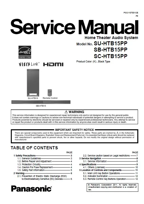 Panasonic sc htb15 pp service manual cover