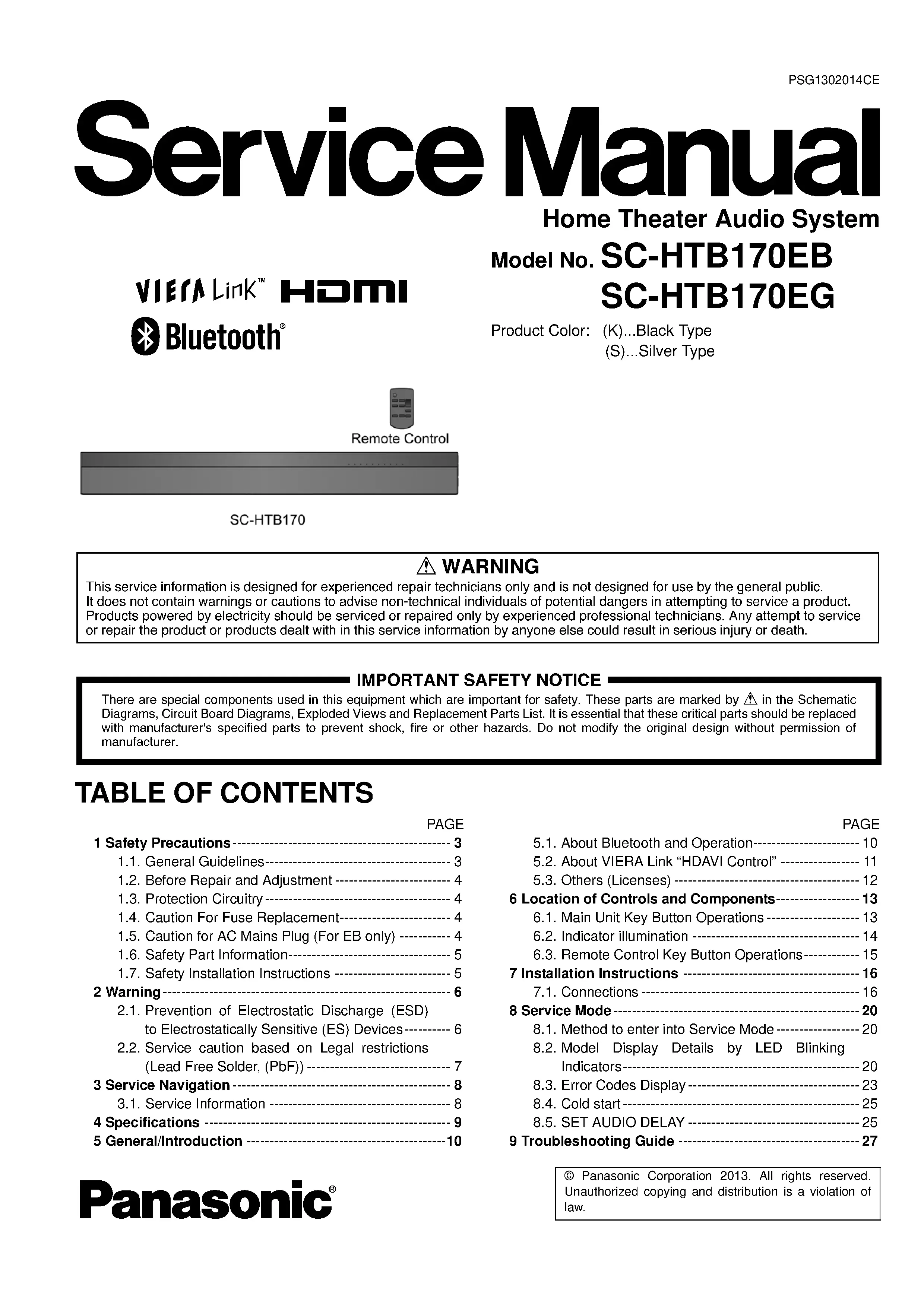 Panasonic sc htb170 service manual cover