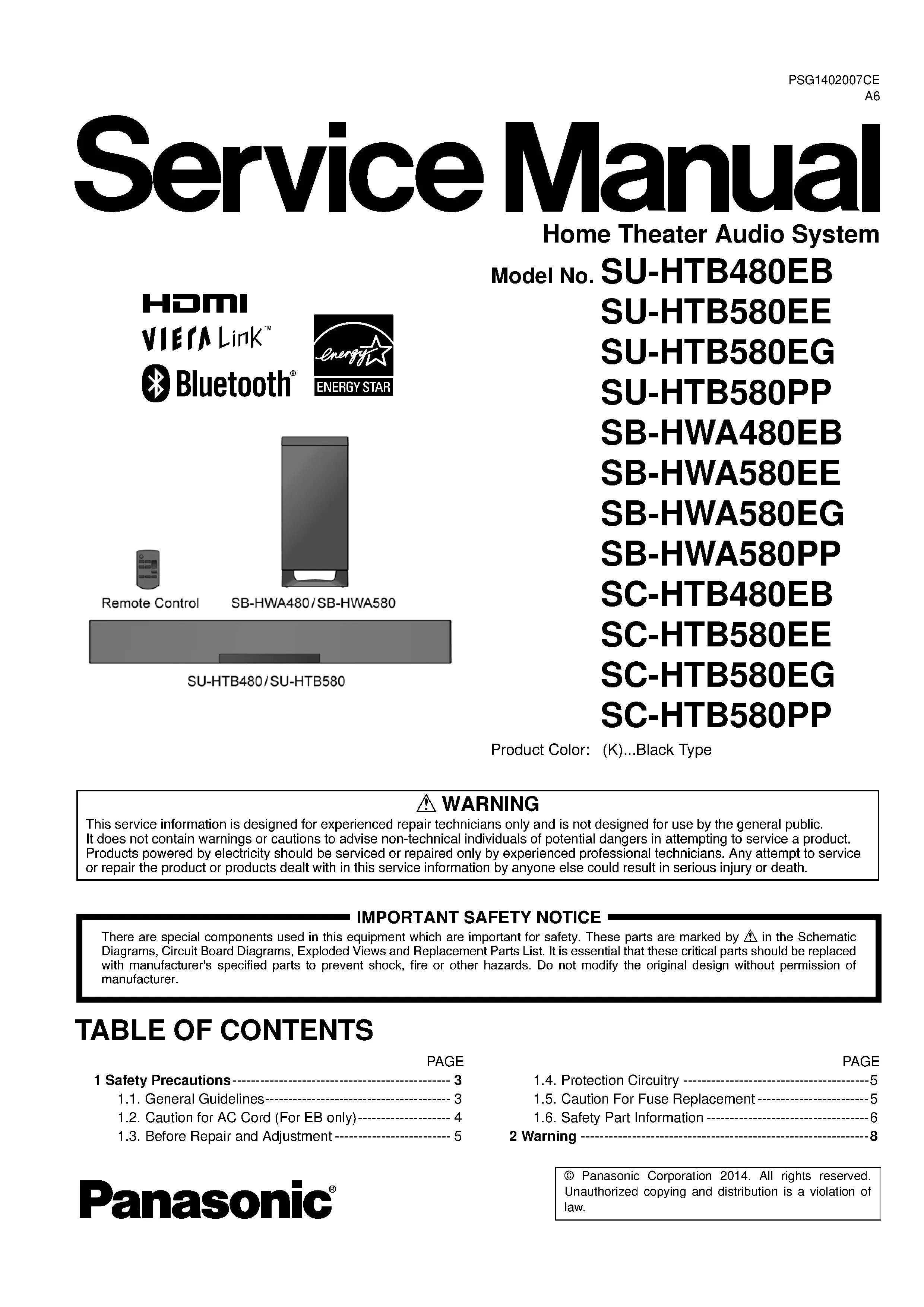 Panasonic sc htb480 htb580 htb680 service manual cover
