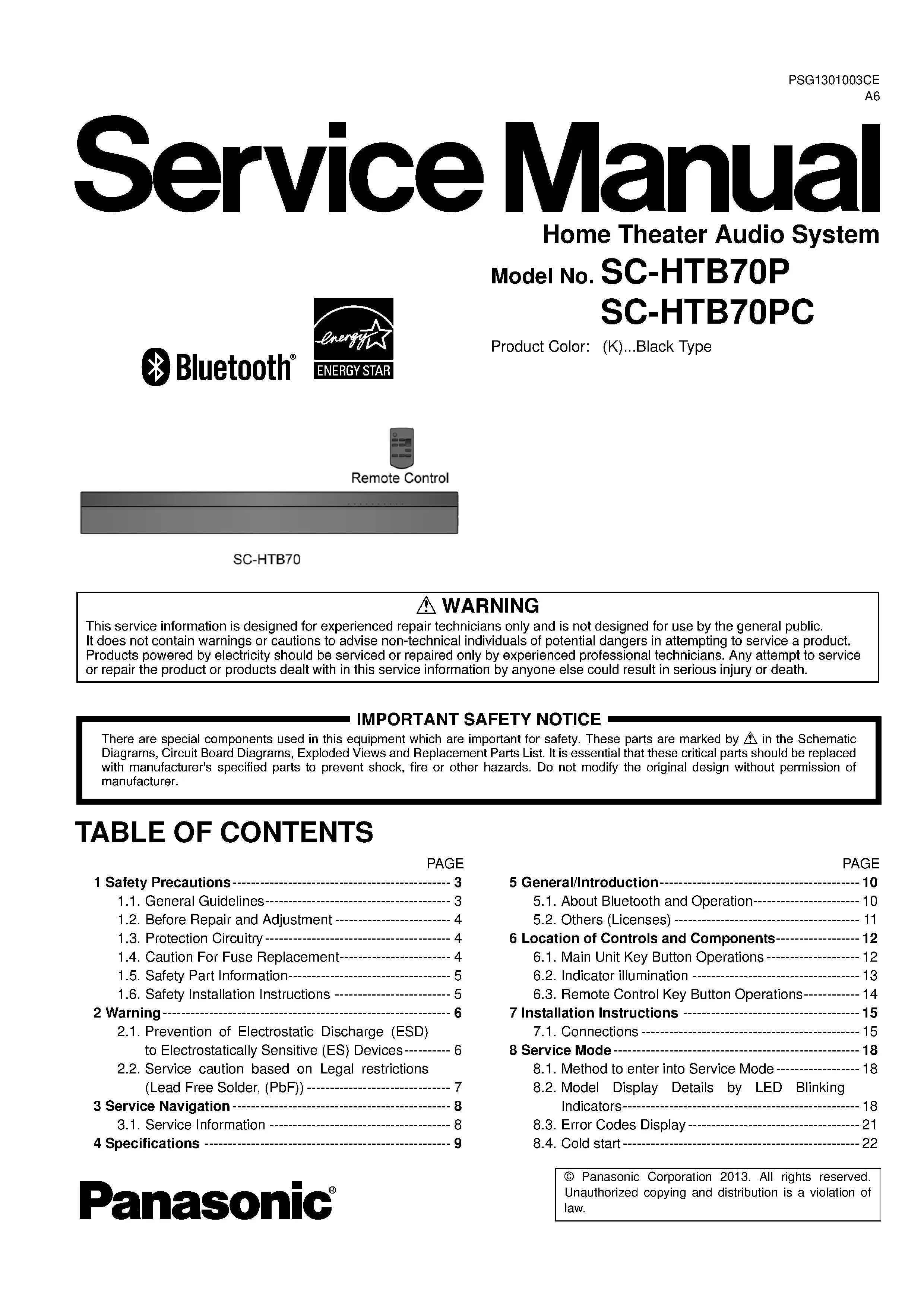 Panasonic sc htb70 service manual cover