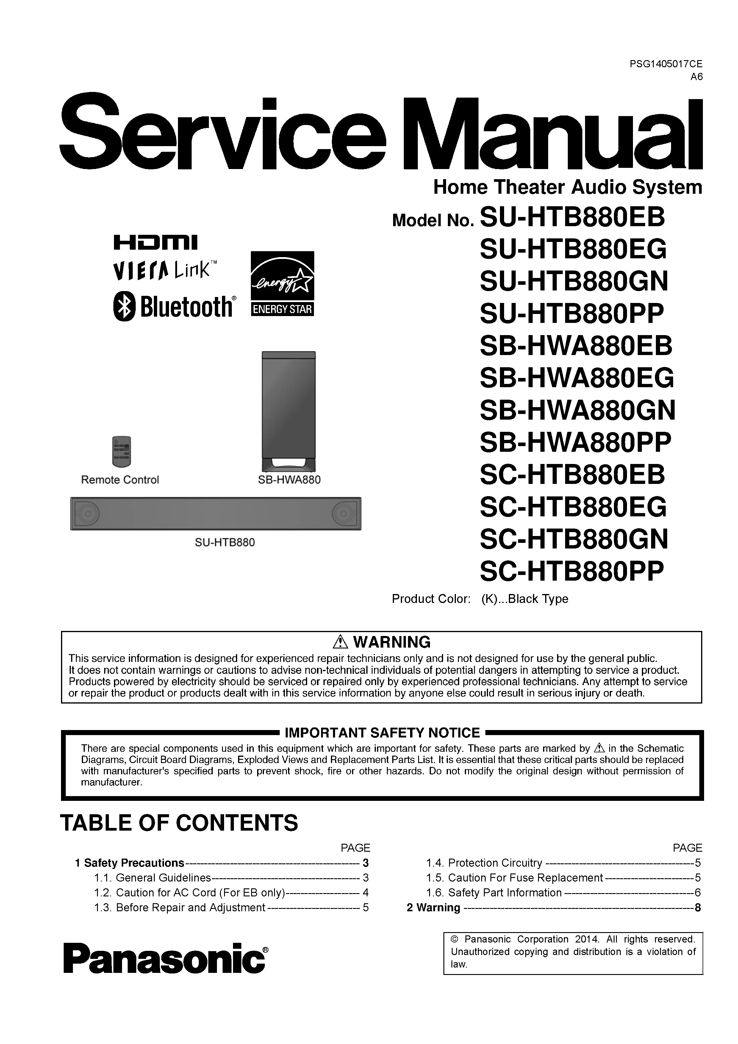 Panasonic sc htb880 sb hwa880 su htb880 service manual cover
