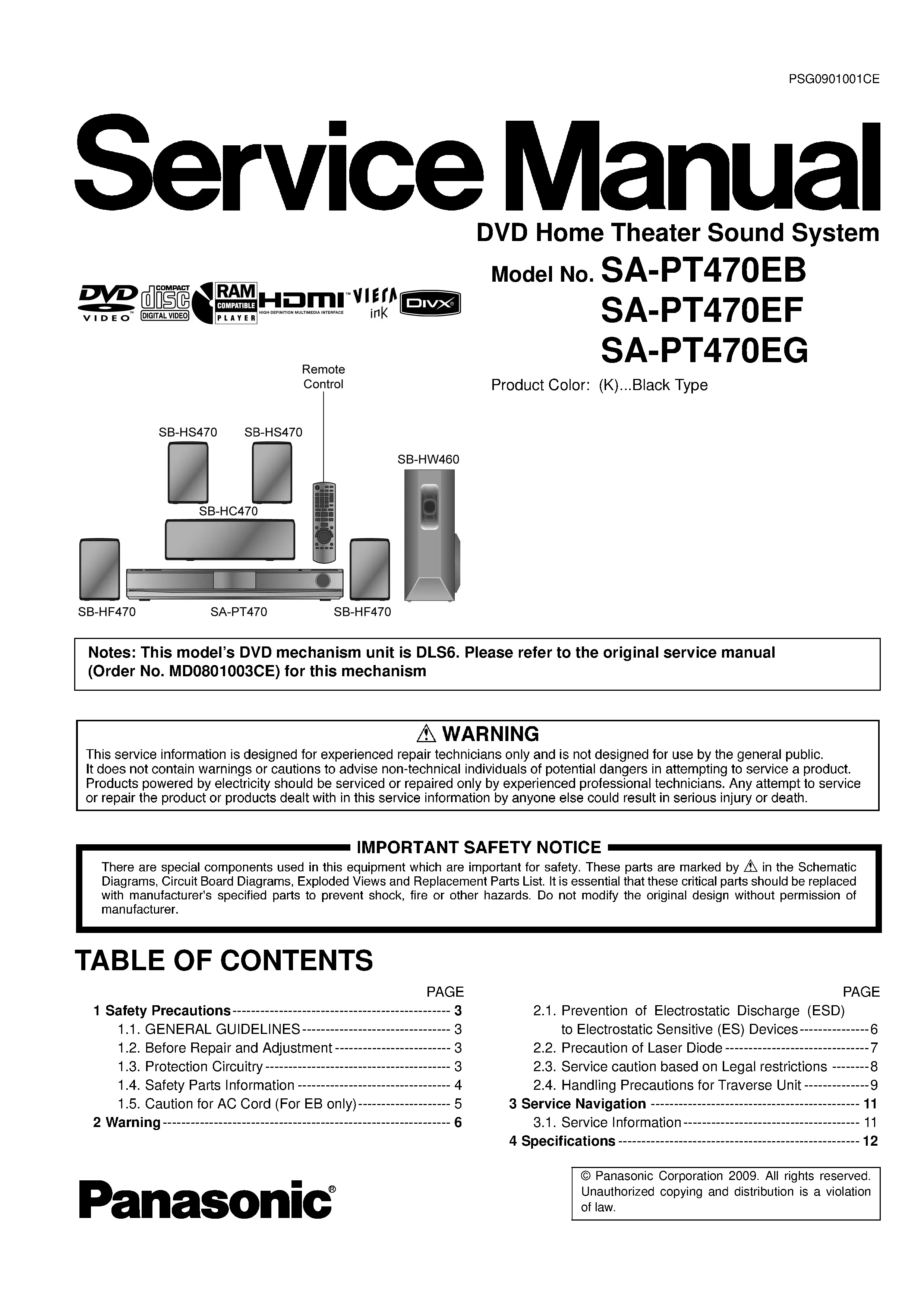 Panasonic sc pt470 pt470eb pt470ef pt470eg service manual cover