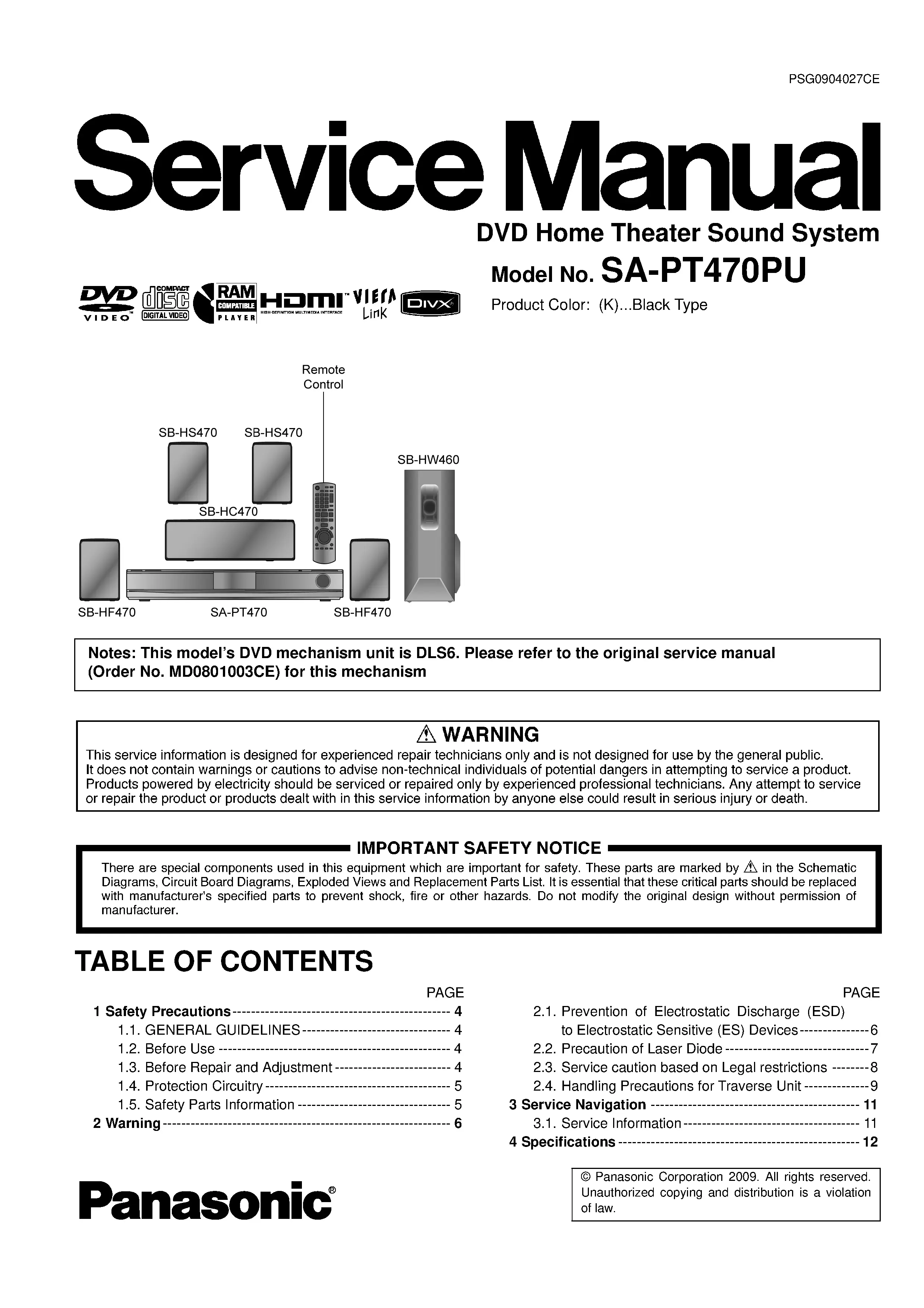Panasonic sc pt470 pt470pu service manual cover