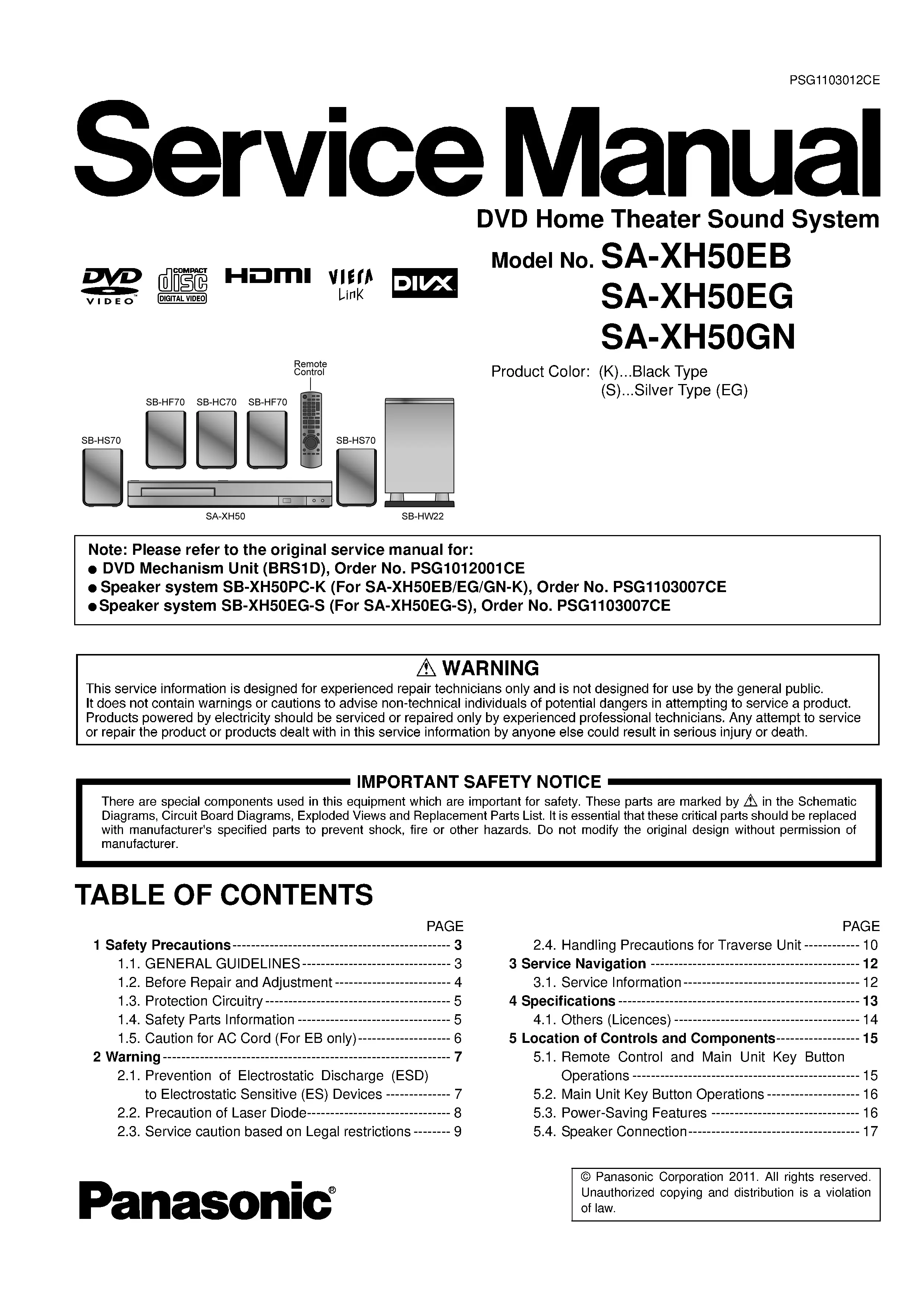 Panasonic sc xh50 xh10 service manual cover