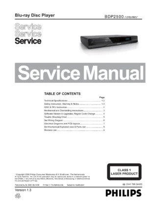 Philips bdp 2500 service manual cover