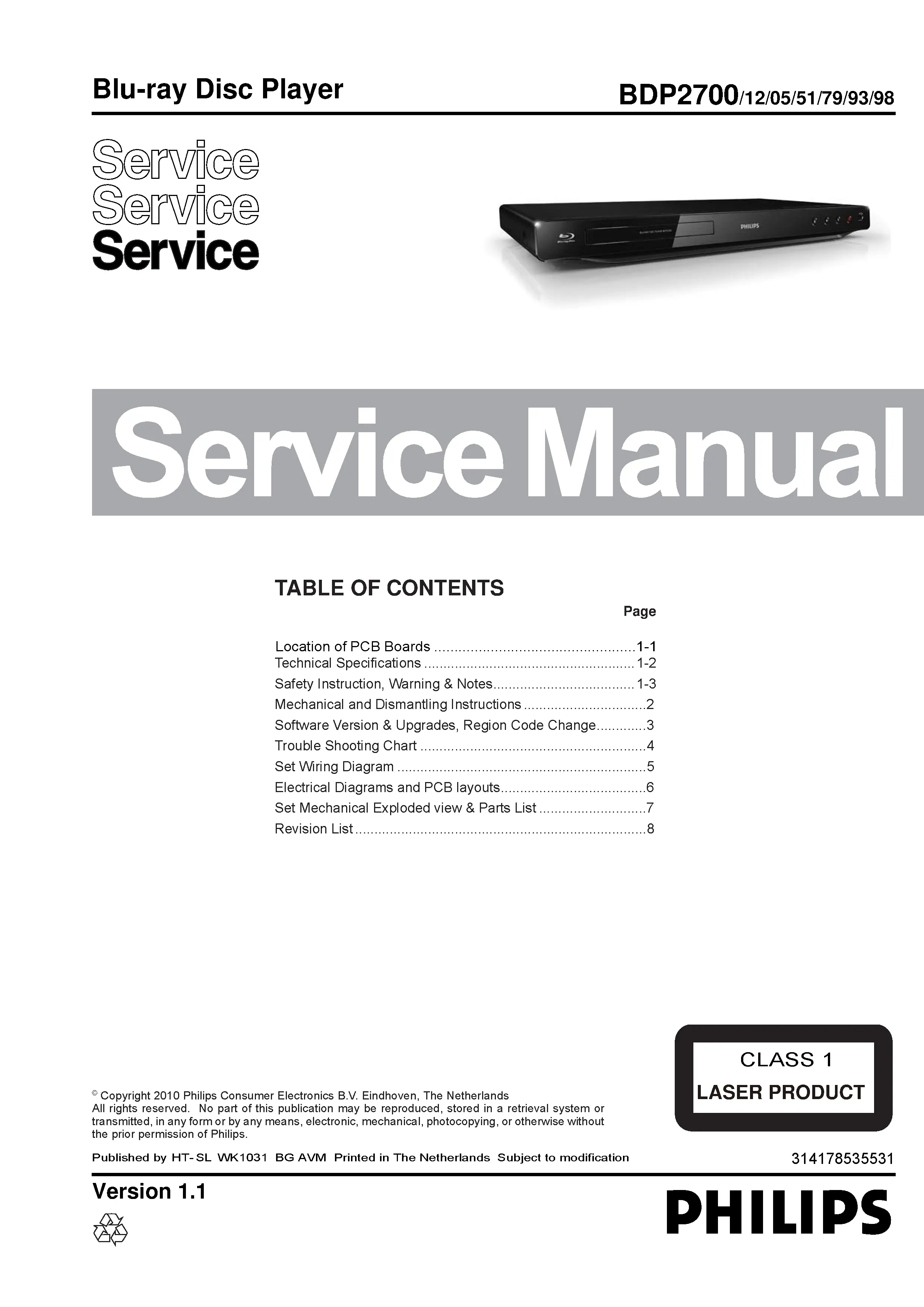 Philips bdp 2700 service manual cover