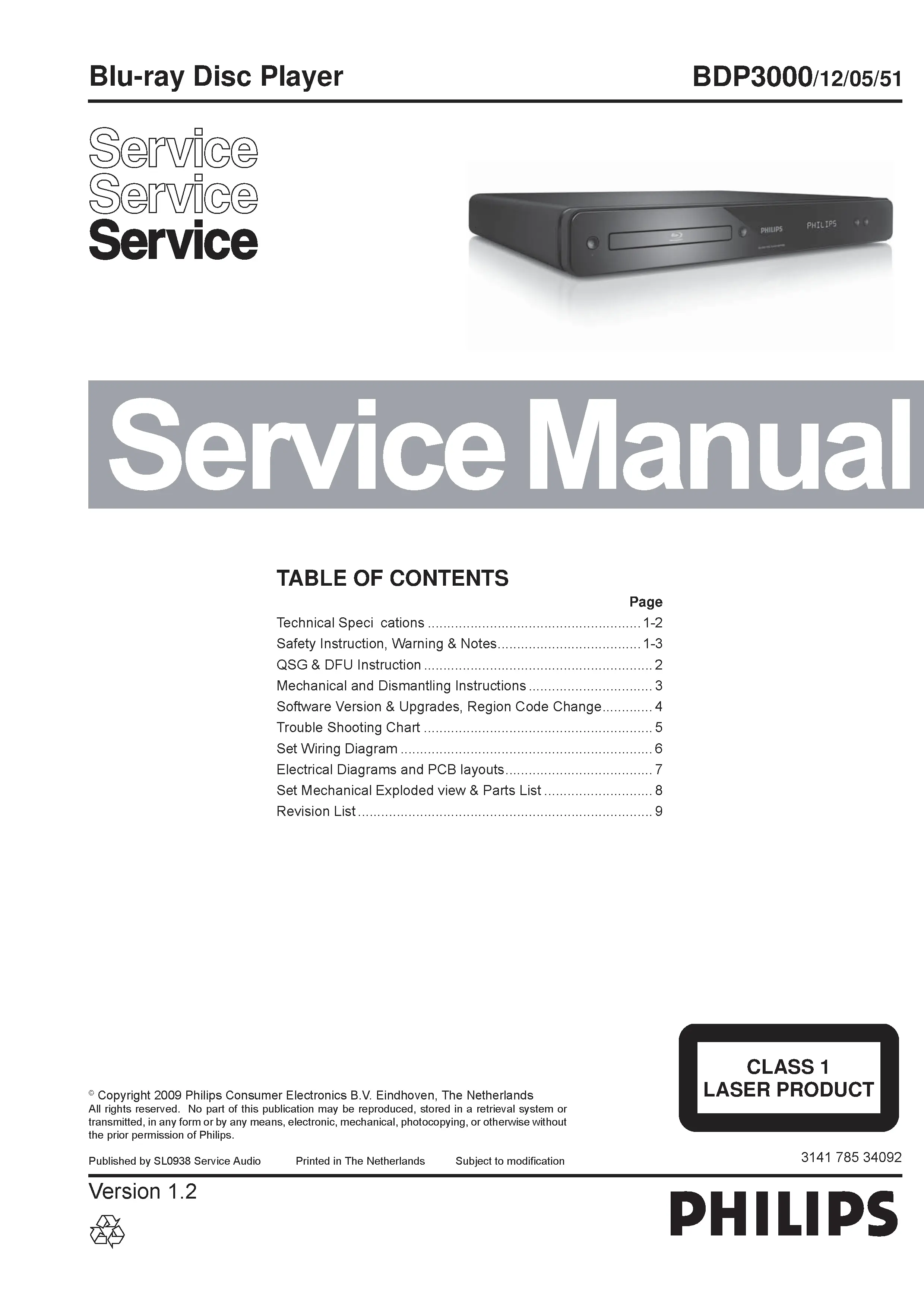 Philips bdp 3000 service manual cover