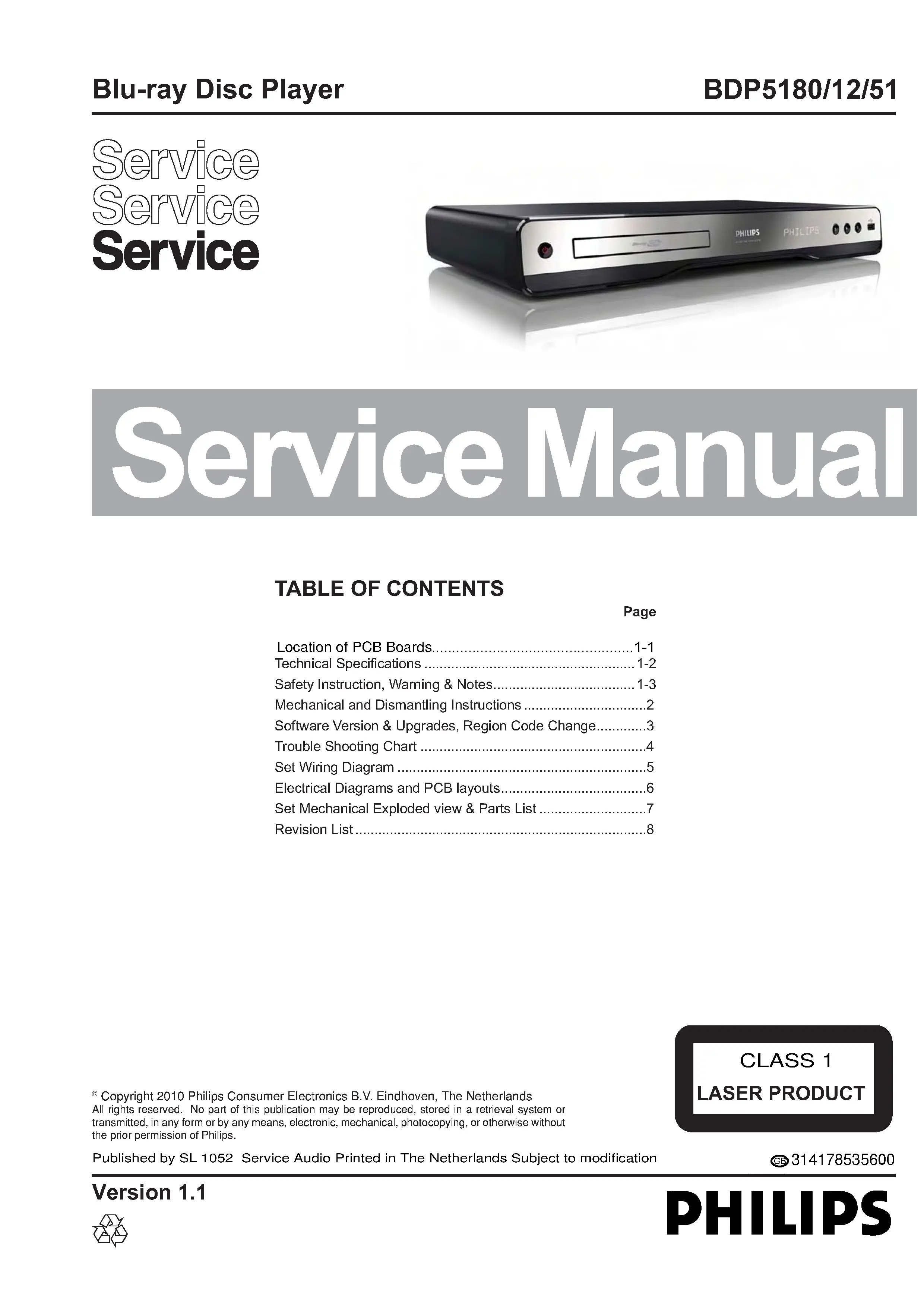 Philips bdp 5180 service manual cover