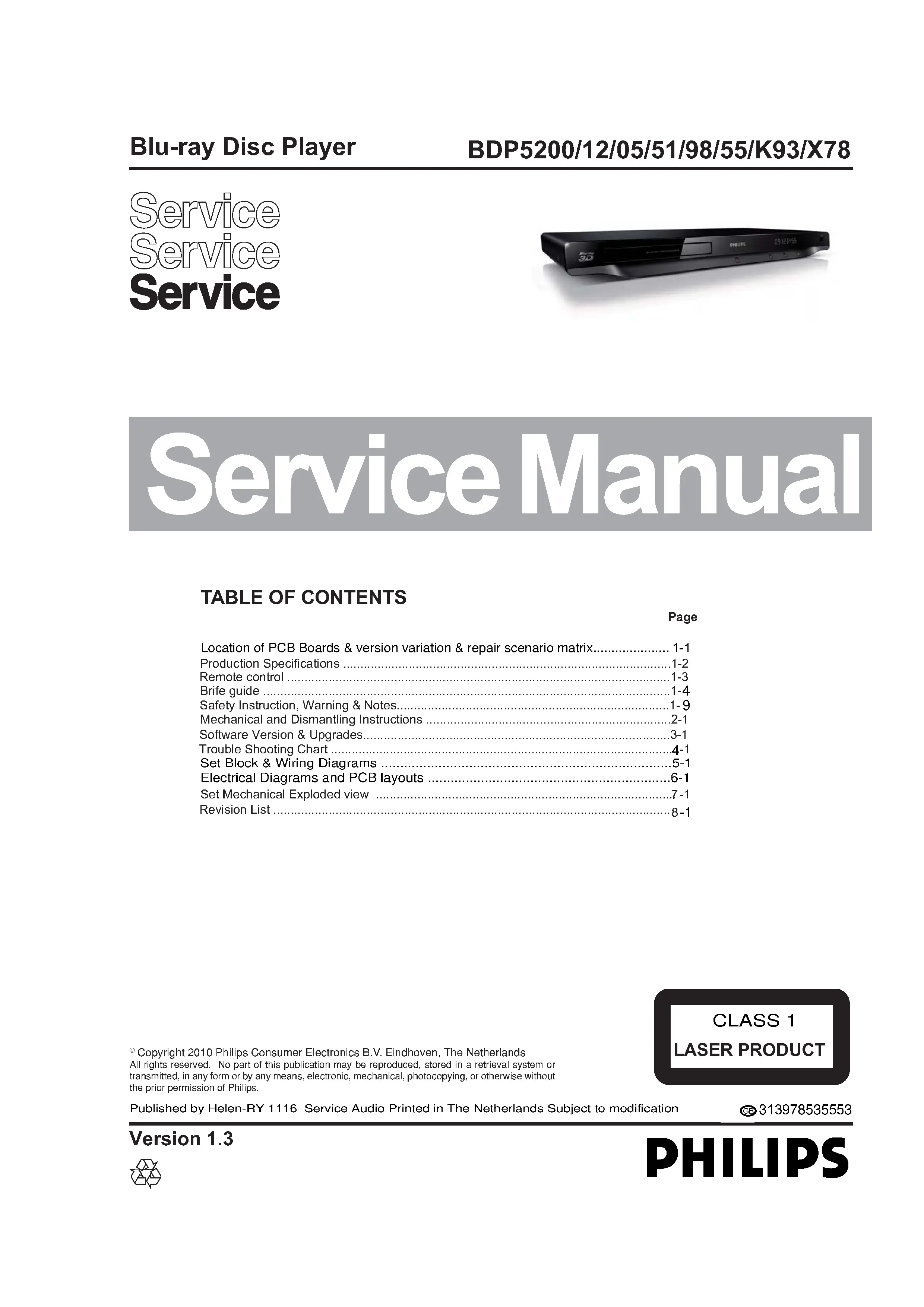 Philips bdp 5200 service manual cover