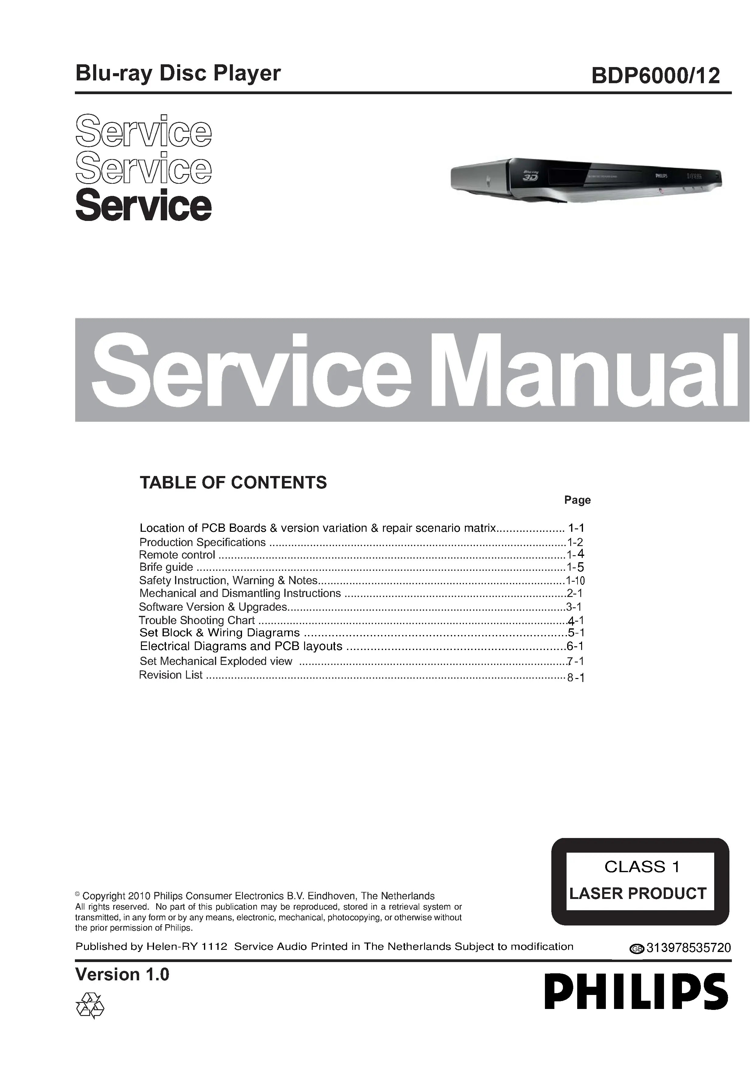 Philips bdp 6000 service manual cover