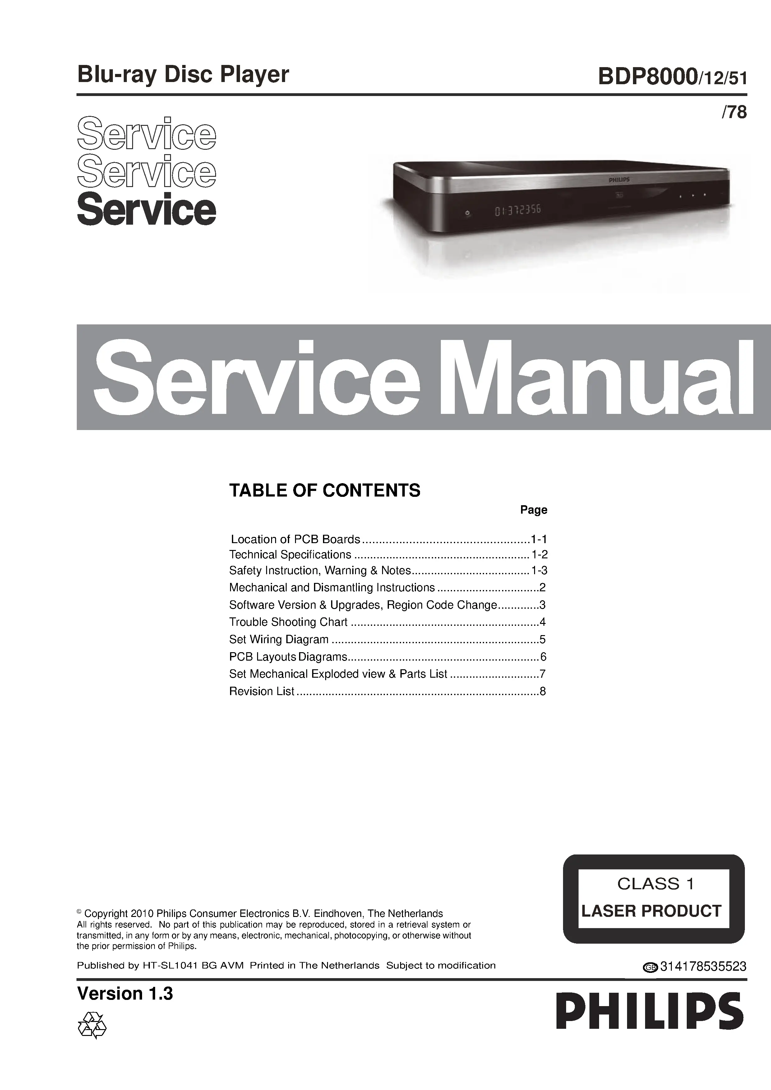 Philips bdp 8000 service manual cover