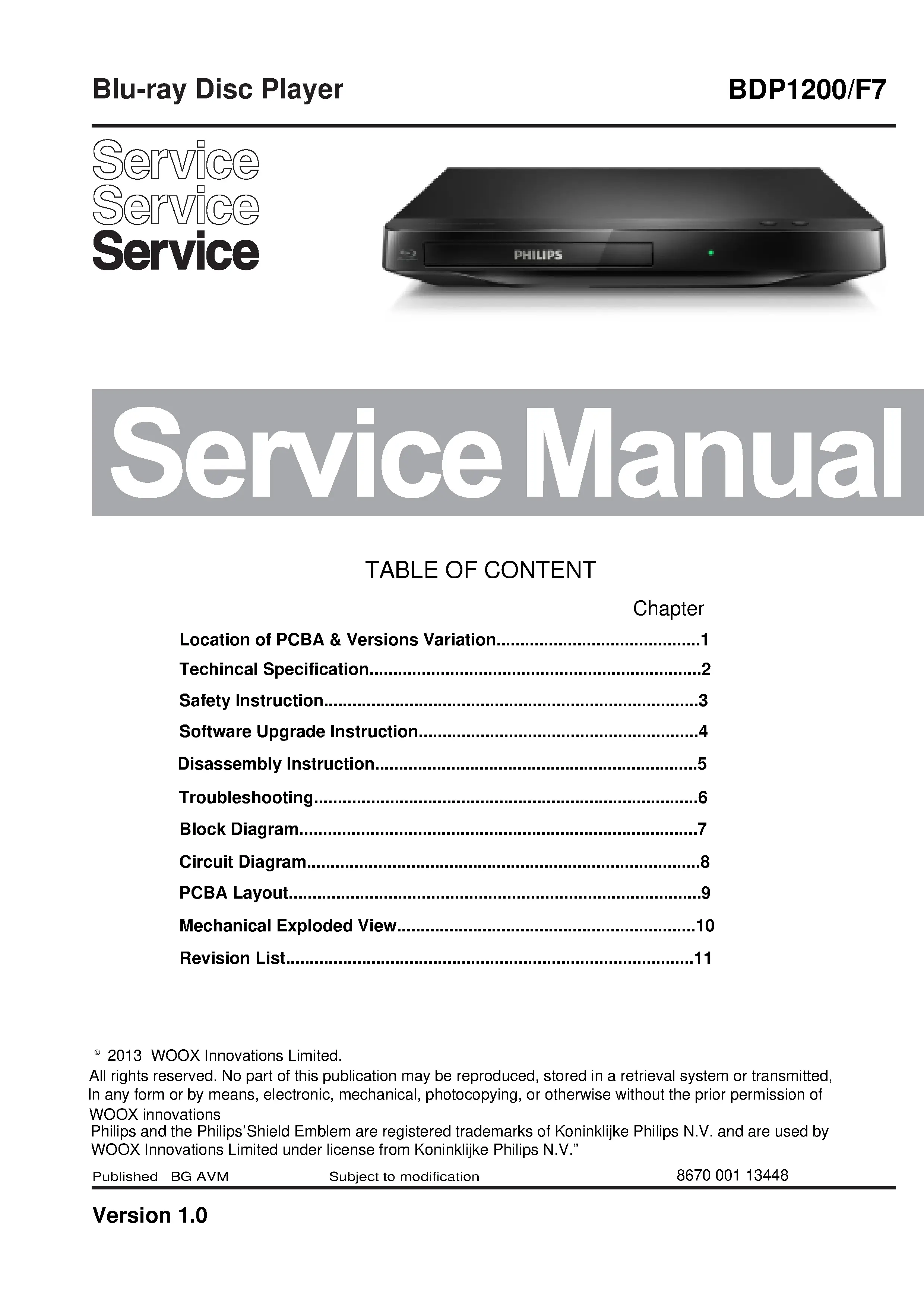 Philips bdp1200 service manual cover