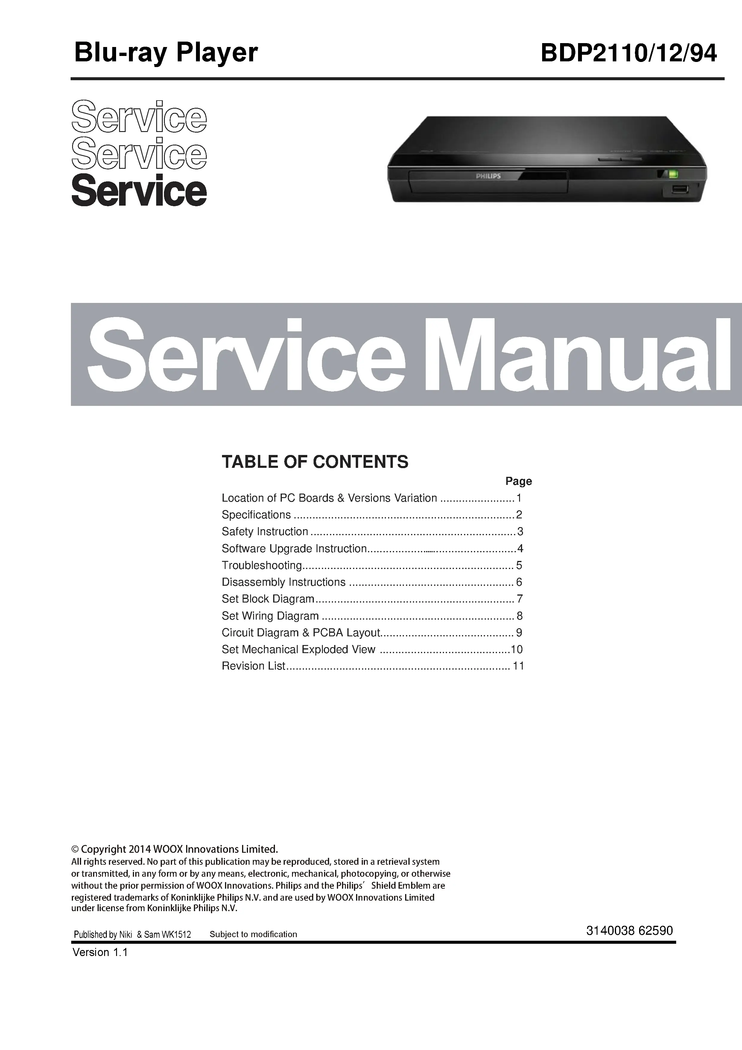 Philips bdp2110 service manual cover