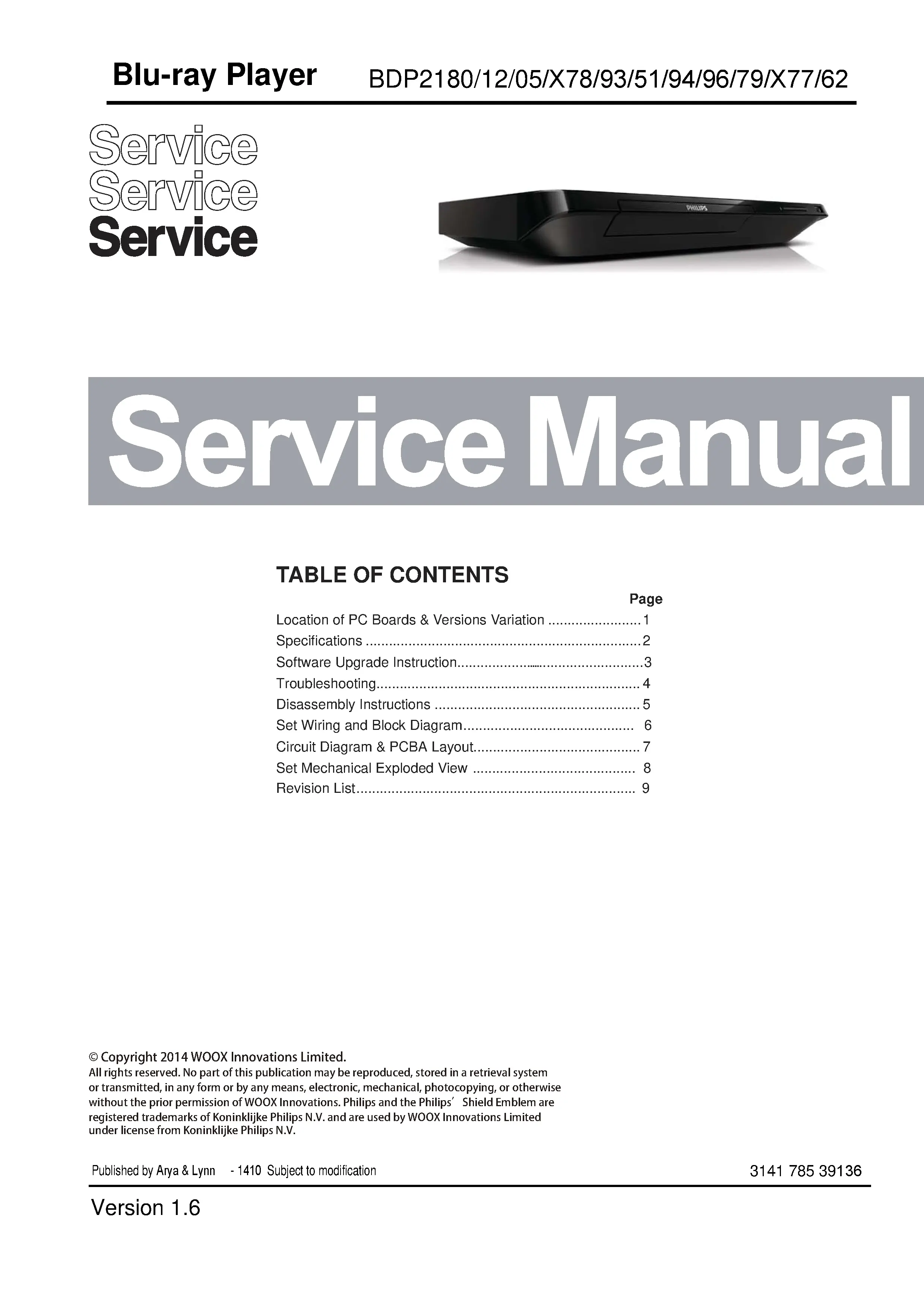Philips bdp2180x service manual cover